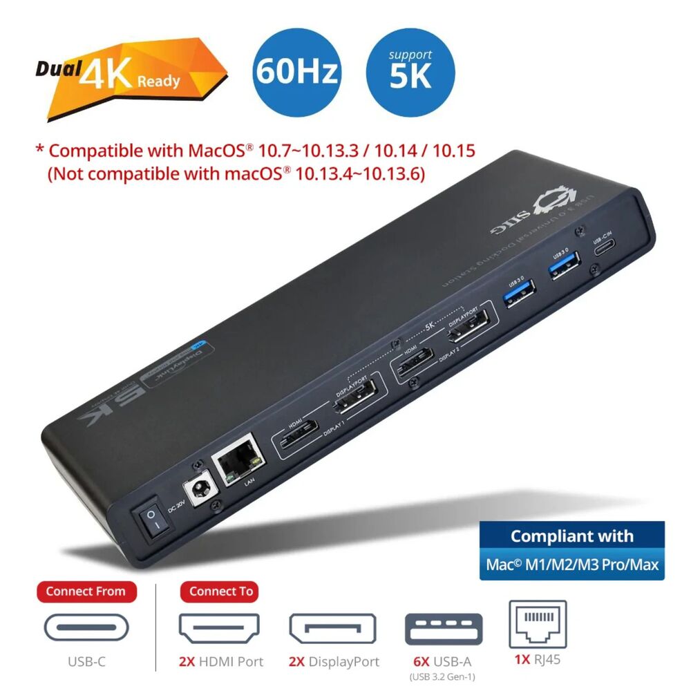 New SIIG JU-DK0411-S1 Laptop Dock USB 3.0 4K Dual Video Docking Station 60HZ NEW